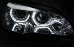 Paire feux phares BMW X5 E70 07-10 Xenon Angel Eyes Led DRL Noir