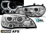 Paire feux phares BMW X5 E70 07-10 Xenon Angel Eyes Led DRL Chrome AFS