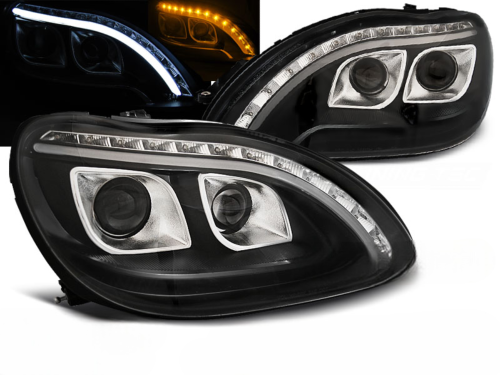 Paire de feux phares Mercedes classe S W220 de 1998 a 2005 Daylight led LTI noir