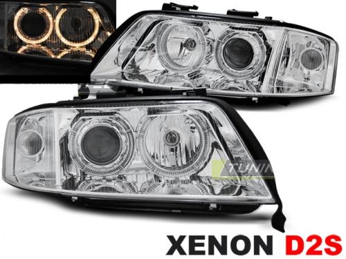 Paire de feux phares avant Audi A6 01-04 angel eyes xenon chrome