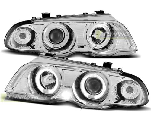 Paire de phares BMW serie 3 E46 Berline 98-01 angel eyes chrome