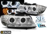 Paire feux phares BMW E90/E91 09-11 Xenon Angel Eyes Led DRL Chrome