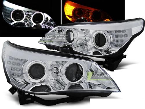 Paire de feux phares BMW E60/E61 03-07 angel eyes led chrome