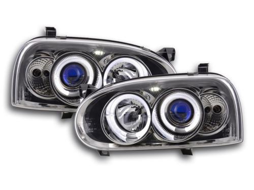 Paire de feux phares Design Angel Eyes VW Golf 3 91-97 Chrome