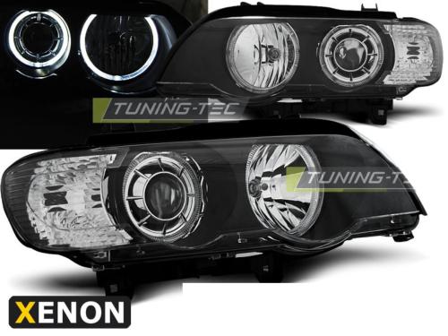 Paire de feux phares BMW X5 99-03 xenon angel eyes led noir